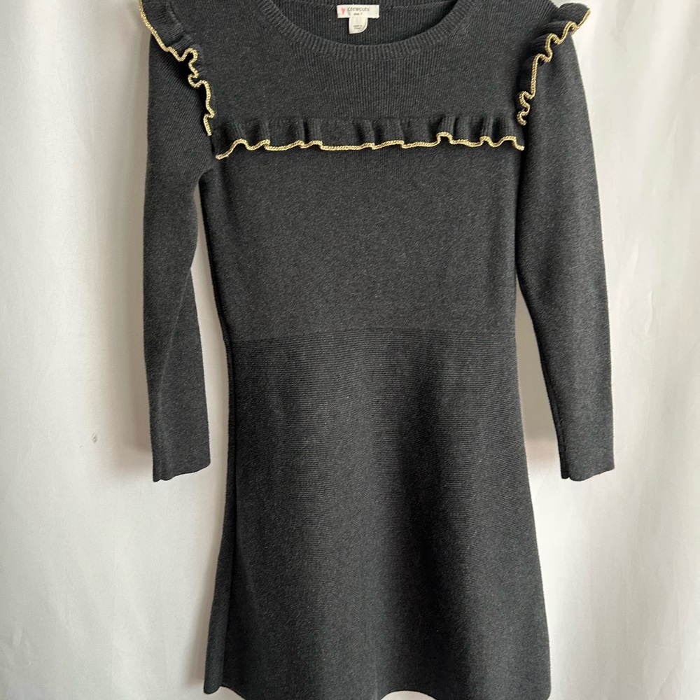 Crewcuts Gray Sweater Dress with gold  Ruffle Trim